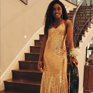 Gold sequin prom dress
